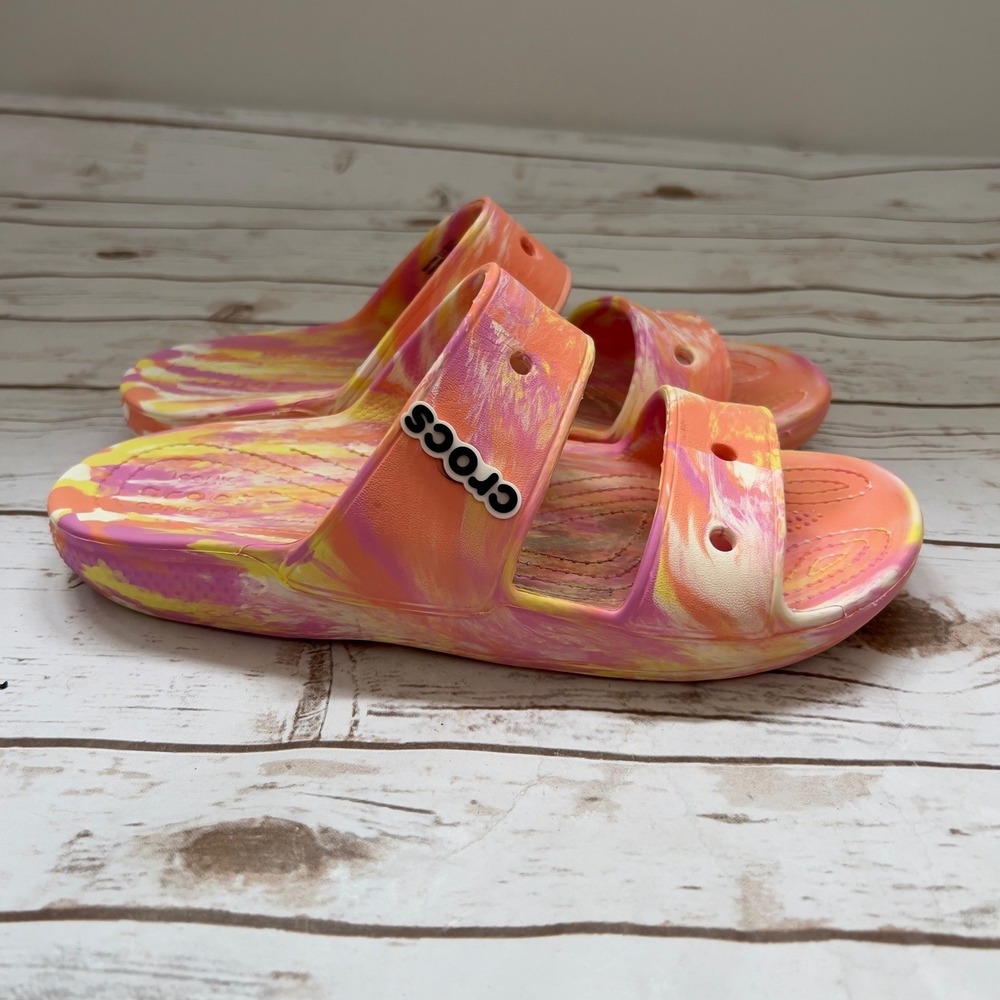 Crocs Classic Sandal Pink Orange Yellow Marbled Swirl Slide W10 M8